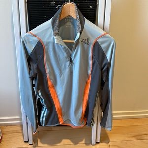 Adidas men’s medium quarter zip pullover orange and gray.
